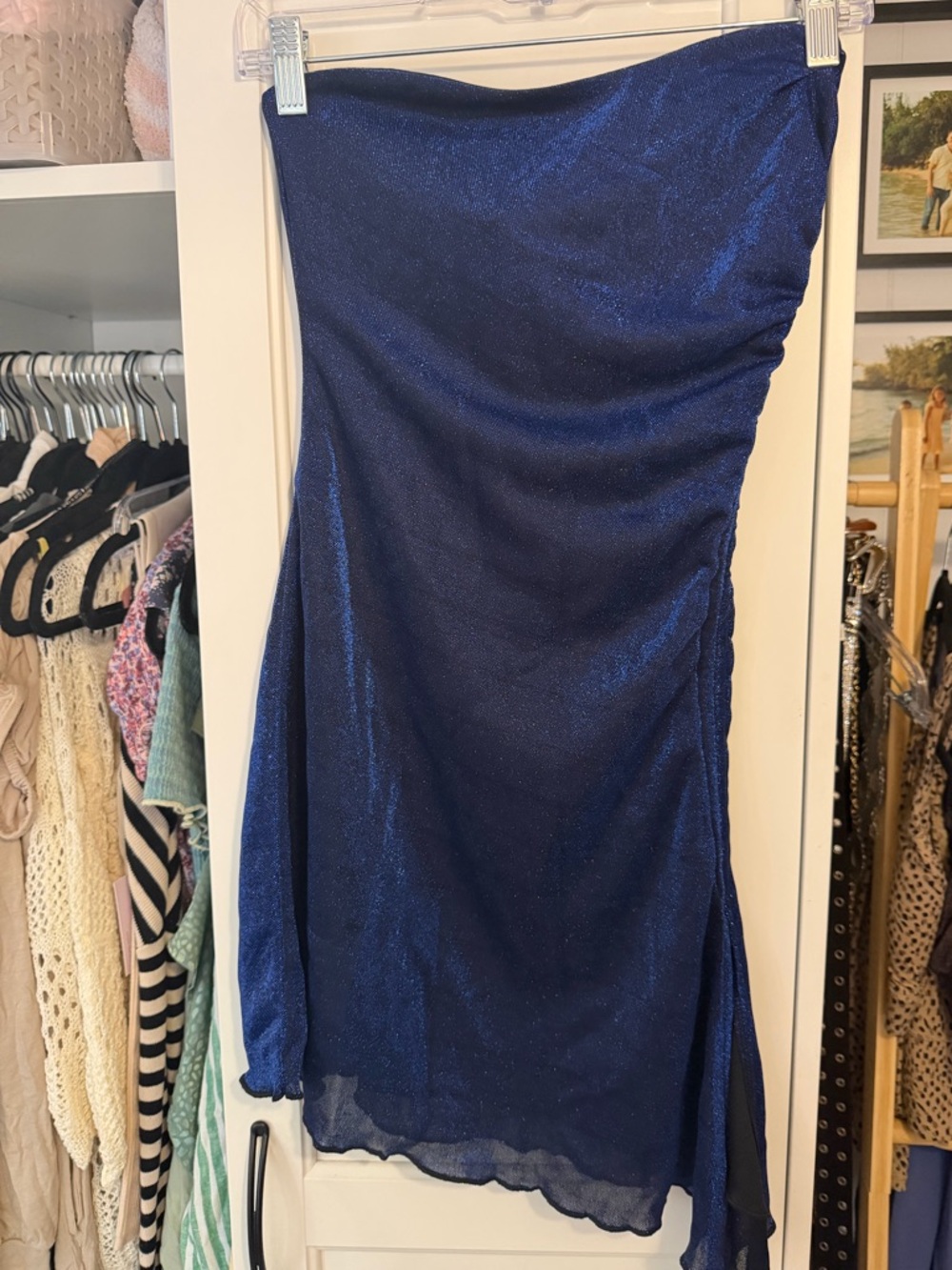 Princess Polly Shimmery Navy Blue Strapless Mini Dress